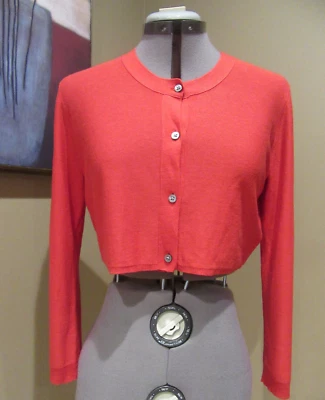 NUEVO CON ETIQUETAS DKNY Mujeres Rojo Seda Cárdigan Corto con Mangas Largas Talla M Foto 1 de 4