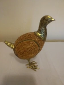 Unique Mixed Art Figurine Brass, Wooden Beads & Gravel Bird Hen Grouse 6" x 5" - Picture 1 of 12