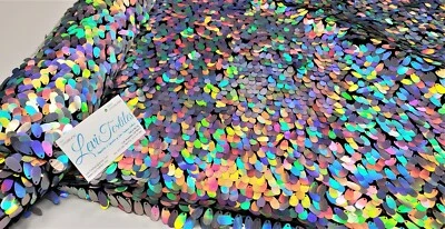 Iridescent Hologram Silver Oval Tear Drop Sequins on Mesh - Mermaid  - Image 1 of 4