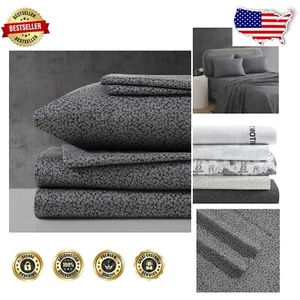 Chill Flowers Charcoal King Sheet Set - Luxury Microfiber with 4 Pillowcases - Picture 1 of 9