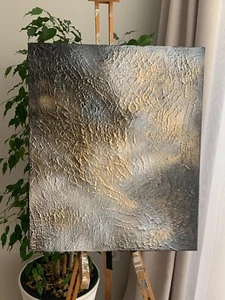 Mixed Media texture painting Abstract Hand painted Gold black wall art Canvas - Picture 1 of 8