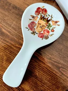 Day of the Dead King Skull w/Crown, Roses & Birds Melamine Spoon Rest New! - Picture 1 of 6