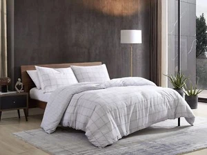Kenneth Cole Holden Grid Quilt Cover Set Grey - Picture 1 of 6
