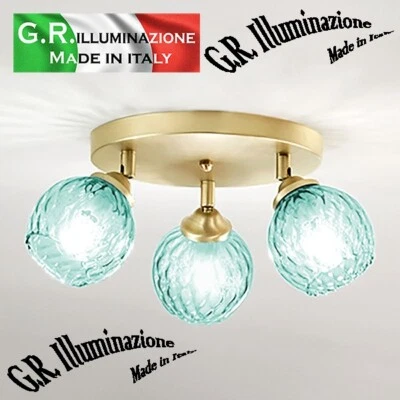 PLAFONIERA MODERNA IN VETRO VERDE 3 LUCI LAMPADA DA SOFFITTO BAGNO CUCINA Vale - Immagine 1 di 4