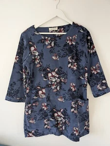 Lily&Me Tunic/Dress Corduroy 3/4 Sleeves Round Neck Pockets Blue Floral Size 12 - Picture 1 of 6