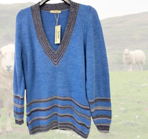 Handmade jumper womens M/L blue SLOW granny's handmade wool 931 - Bild 1 von 6