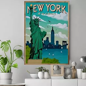 New York 01 City Vintage Retro Motivation Home Wall Art Print POSTER CANVAS - Picture 1 of 3