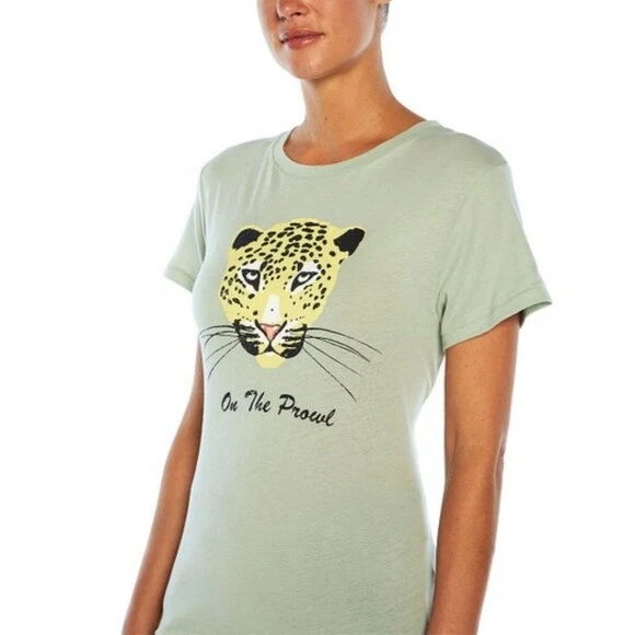Wildfox on The Prowl Aqua Gray Keke Leopard Graphic T-shirt XS