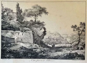 VUE PRISE A ALBANO LAZIALE DE LASTEYRIE CLAUDE THEINON 1840 CIRCA LITOGRAFIA - Imagen 1 de 2