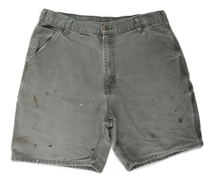 VTG Y2K CARHARTT B25 USA Men’s 34 Green Washed Duck Work Shorts DISTRESSED - Picture 1 of 9