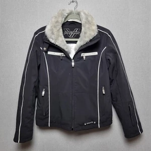 Phenix Ski Jacket Womens Size 10 Black White Removable Faux Fur Collar - Picture 1 of 17