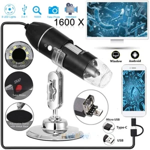 8LED 1600X 10MP USB Digital Microscope Endoscope Magnifier Camera w/ Stand Black - Picture 1 of 44