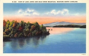 Postal NC: Lake James & Bald Knob Mountain, Carolina del Norte, lino, sin publicar - Imagen 1 de 2