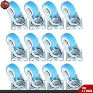 2" Swivel Caster Polyurethane Wheels Base Top Plate Double Ball Bearing 12Pcs us - Picture 1 of 10