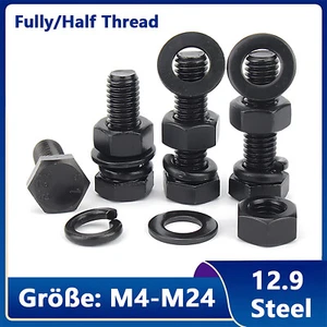 M4-M24 Hexagon Head Set Screws Grade 12.9 Fully/Half Thread Bolts Nuts Washers - Picture 1 of 256