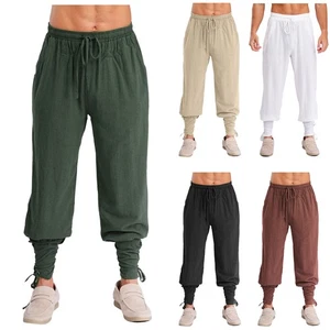 Hombres Pantalones Disfraz Medieval Pantalones Vikingos Rave Victoriano Juegos con disfraces Fiesta para Adultos - Imagen 1 de 37