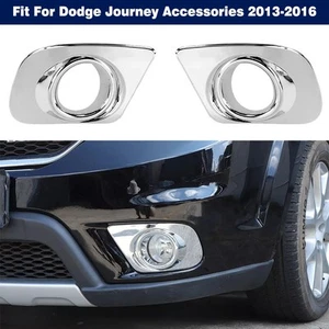 Pair Chrome Front Bumper Fog Light Frame Cover Trim For Dodge Journey 2013-2016 - Picture 1 of 12
