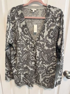 Talbots XL V-Ausschnitt Strickjacke hellgrün grau Knopf Langarm leicht neu - Bild 1 von 5