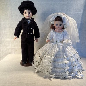 16” Dolls In Hand Crocheted Wedding Attire/Dress and Suit/Tux - Picture 1 of 12