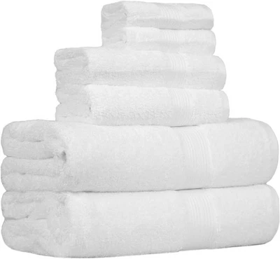 Amazon Basics 6 Piece Oversized Fade resistant Towel set, 100% 6 Piece, White  - Image 1 of 4