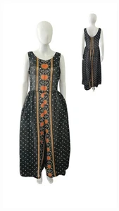 Vintage 1960s Boho Gypsy Festival Wide Leg Romper Jumpsuit M - Picture 1 of 14