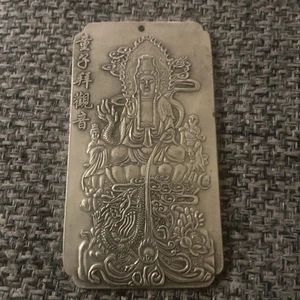 Old Chinese tibet silver handcarved Boy Guanyin Buddha Pendant Waist card statue - Picture 1 of 2