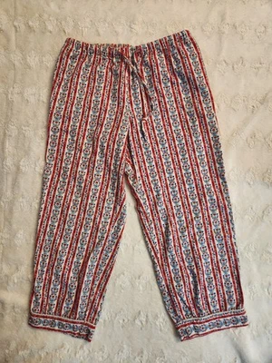 Lanz Of Salzburg Women's size Large Flannel Pajama Pants Red Floral Striped - Image 1 of 4