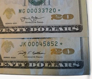 $20 Fancy Zip Code *STAR NOTES* Series 2009 (0004552) & 2013 (00033720) - Picture 1 of 3