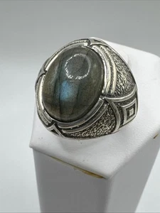 Anello uomo vero argento sterling 925 massiccio labradorite pietra preziosa naturale misura 10 - Foto 1 di 7