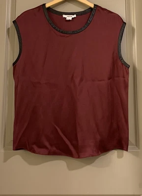 Camiseta sin mangas Helmut Lang satinada borgoña negra con ribete de cuero de cordero talla L Foto 1 de 4