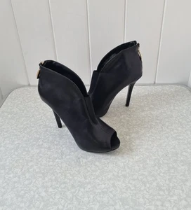 Ladies Size Uk 4.5 Black Leather Stiletto Heel Peep Toe Ankle Boots By Guess - Picture 1 of 8