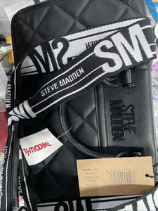 NWT Steve Madden Black Satchel Purse With Black/white Straps - Picture 1 of 3