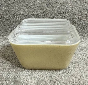Vintage Pyrex Homestead frigorifero piatto contenitore marrone maculato/abbronzatura vetro latte ** - Foto 1 di 9