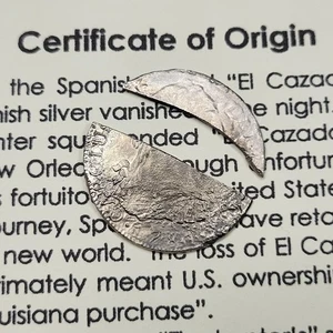 1781 Mexico Silver 8 Reales EL CAZADOR SHIPWRECK 2 Pieces with COA *K95 - Picture 1 of 4