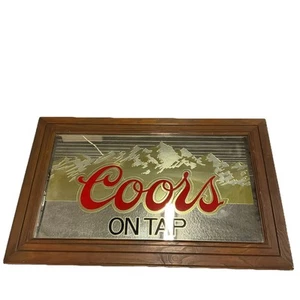 Vintage 1980s’ Coors On Tap Beer Bar Sign Mirror in Frame 28” x 18” Breweriana - Picture 1 of 6