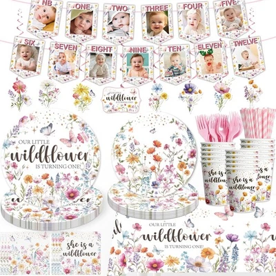 169pcs Wildflower Birthday Decorations with Banner, Plates, Cups, Tablecloth,... - Image 1 of 4