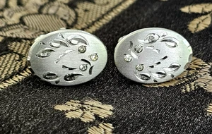 VTG Sterling Silver Crystal Rhinestone Cufflinks MCM Style Jewelry 7/8" 14 Grams - Picture 1 of 6