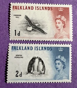 Falkland è 1960 - MMH Scott 129-130. Gabbiano dominicano, pinguini Gentoo. - Foto 1 di 2