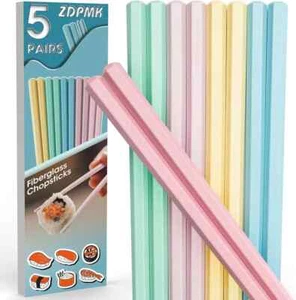 5 Pairs Reusable Fiberglass colorful Chopsticks Set, Dishwasher - Picture 1 of 7