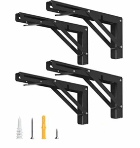 Pair 14" Folding Shelf Brackets 150 KG Load, Black Powdercoated Steel w/ Screws - Picture 1 of 1