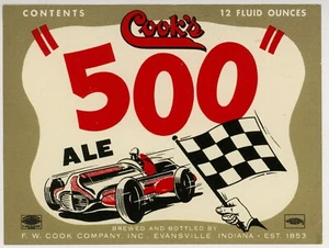 Cook's "500" Ale. Paper beer bottle label F.W. Cook, Indiana unused. - Picture 1 of 4