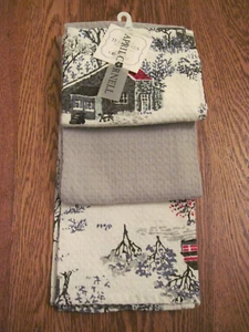 April Cornell Set of 3 Red Gray Barn Farmhouse Tea Towels 100% Cotton 19x27" - Picture 1 of 9
