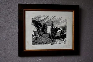 Xylogravure ou grande gravure sur bois ancienne scène paysanne 19ème siècle - Bild 1 von 6
