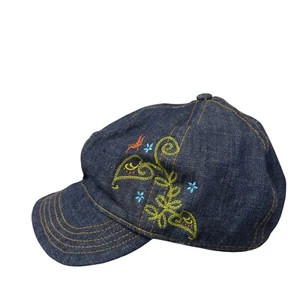 Disney Store Fitted Newsboy Cap Blue Child S/M Embroidered Lined Denim - Picture 1 of 8