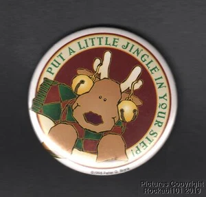 1998 Christmas Reindeer Pin Pinback Button - Put a Little Jingle in Your Step! - Picture 1 of 1