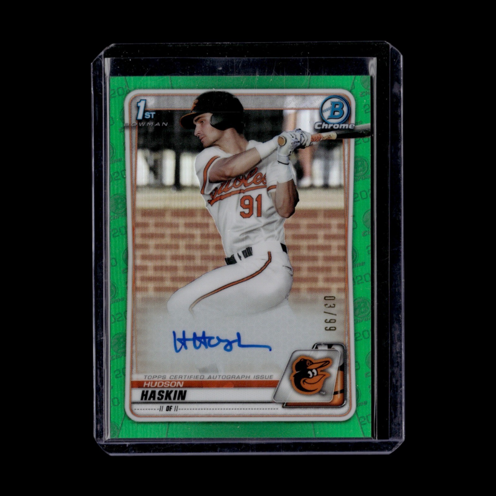 2020 Bowman Chrome Draft Hudson Haskin Prospect Green Refractor Auto #/99