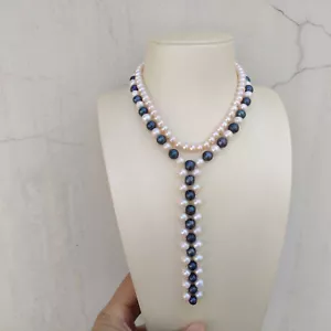 Two Strand Gorgeous South Sea White Black pink Pearl Necklace Pendant 14k Gold P - Picture 1 of 12