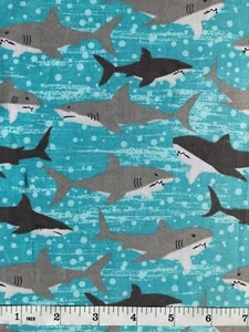 Sharks and Bubbles - Blue Quilt Fabric - Fat Quarter - Picture 1 of 2