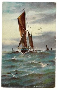 SEGELN - YACHTRENNEN Künstler signiert R. MONTAGUE Tuck "Busy Ocean" Postkarte - Bild 1 von 1