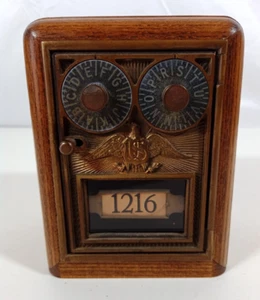 Antique US Post Office Box Door Bank Dual Dial Oak Wood Eagle w/Combination - Picture 1 of 11